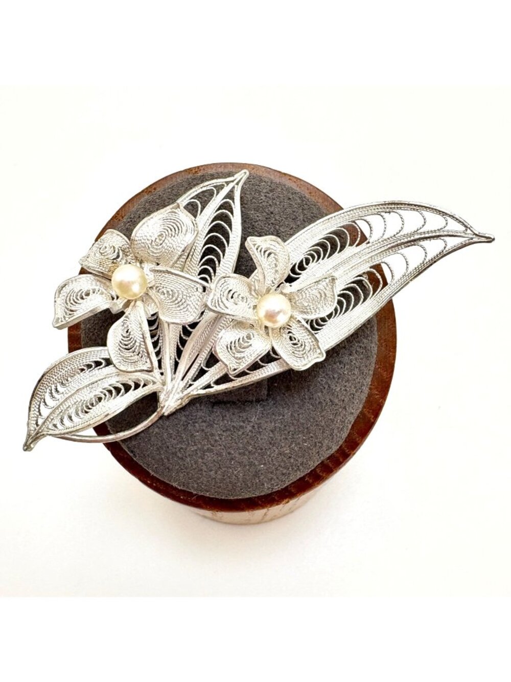 Filigree Lacy Design Sterling Silver 925 Flower Leaf Brooch 2.5" x 1"